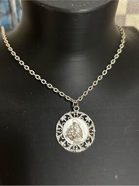 St. Anthony Silver Tone Medallion Pendant Necklace